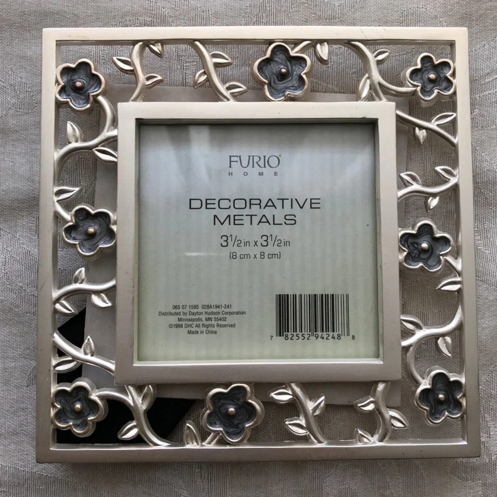 NEW Furio Home Tabletop Picture Frame Silver with Blue Enameled Flowers